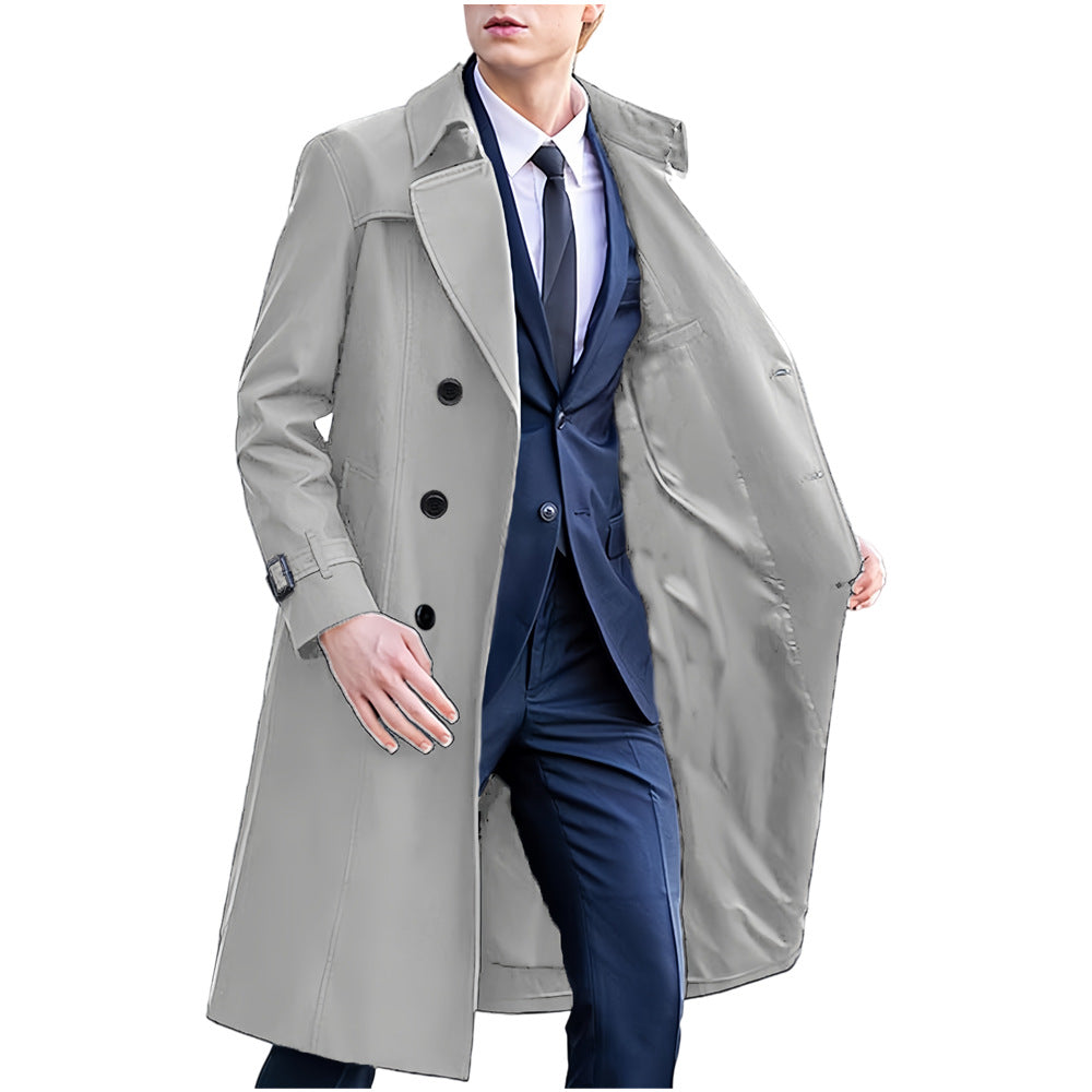 Men's Solid Color Long Trench Coat