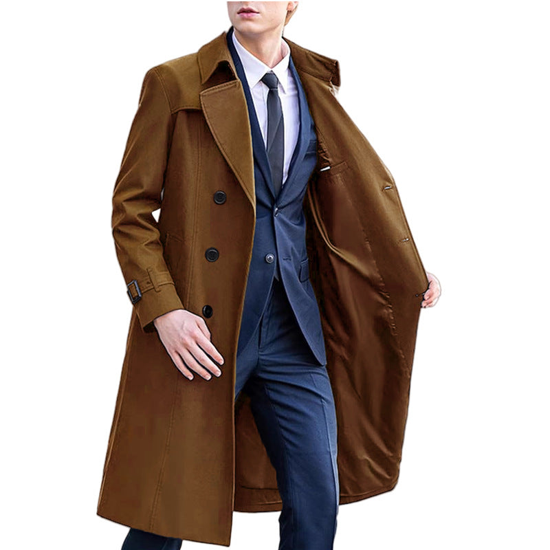 Men's Solid Color Long Trench Coat