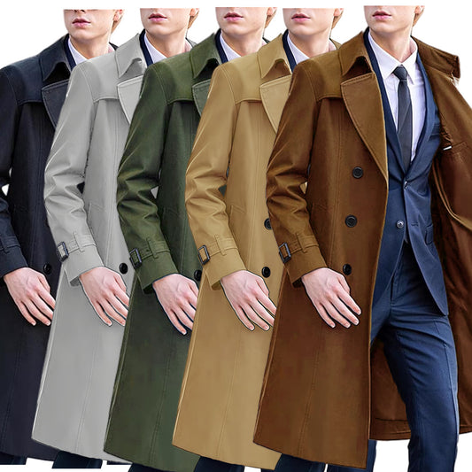 Men's Solid Color Long Trench Coat